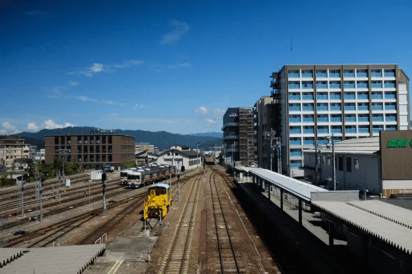 Traveling to Hida Takayama, railway tracks and scenery passing by the window